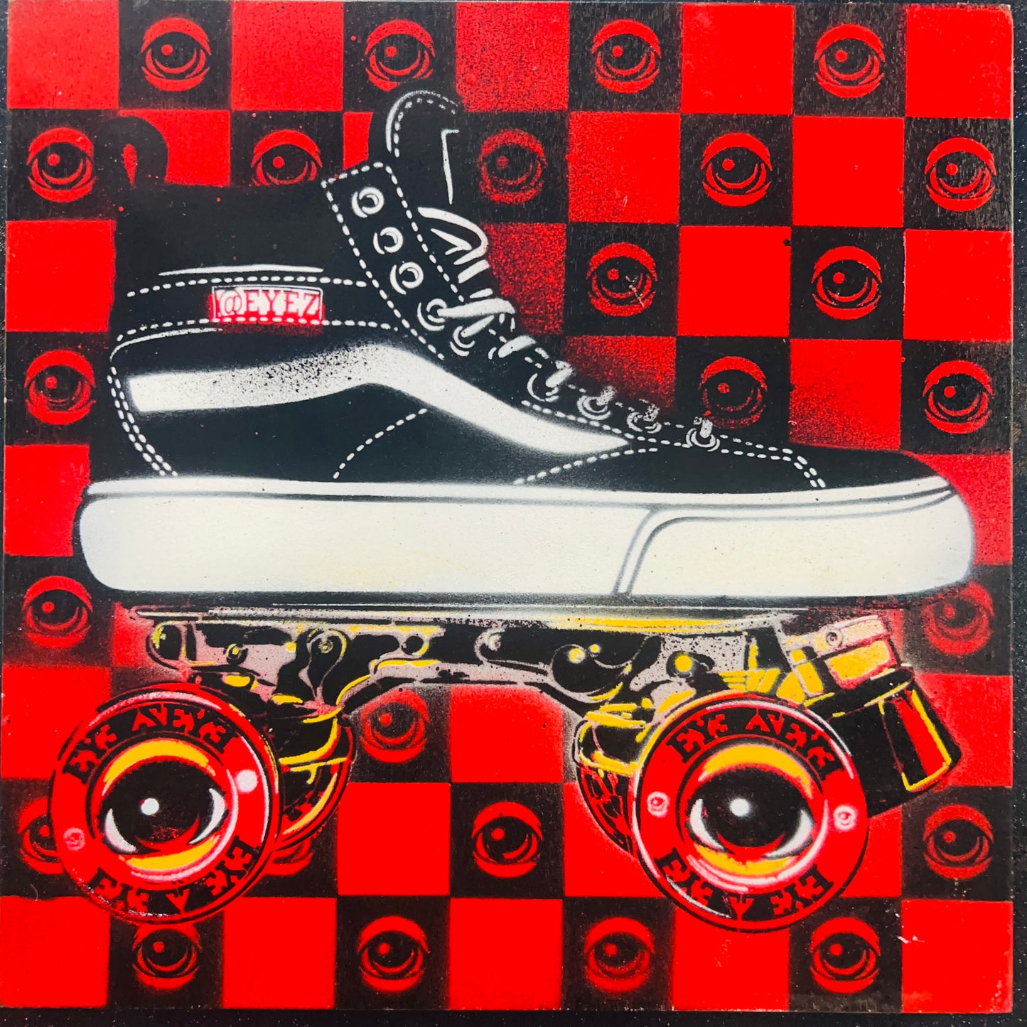 Eye Sk8 12x12 wood painting