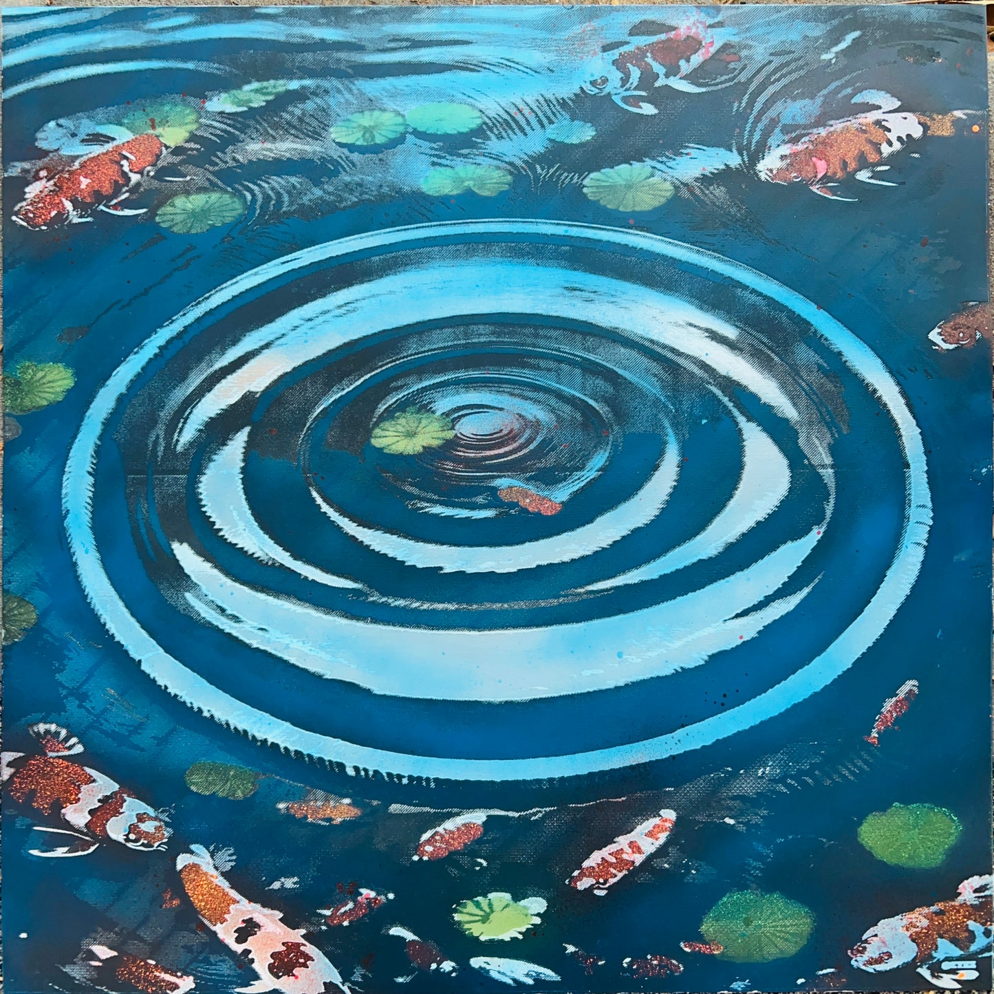 Koi pond 24x24 metal engraving with AR