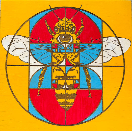 Large 10x10 Golden Ratio Bee Engraving - Primary Colors