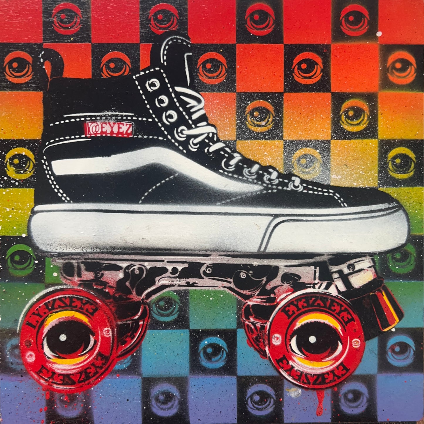 Eye Sk8 12x12 spectrum wood painting