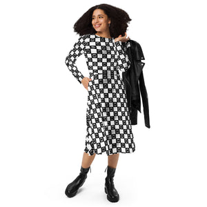 Checkerd EYEZ - All-over print long sleeve midi dress