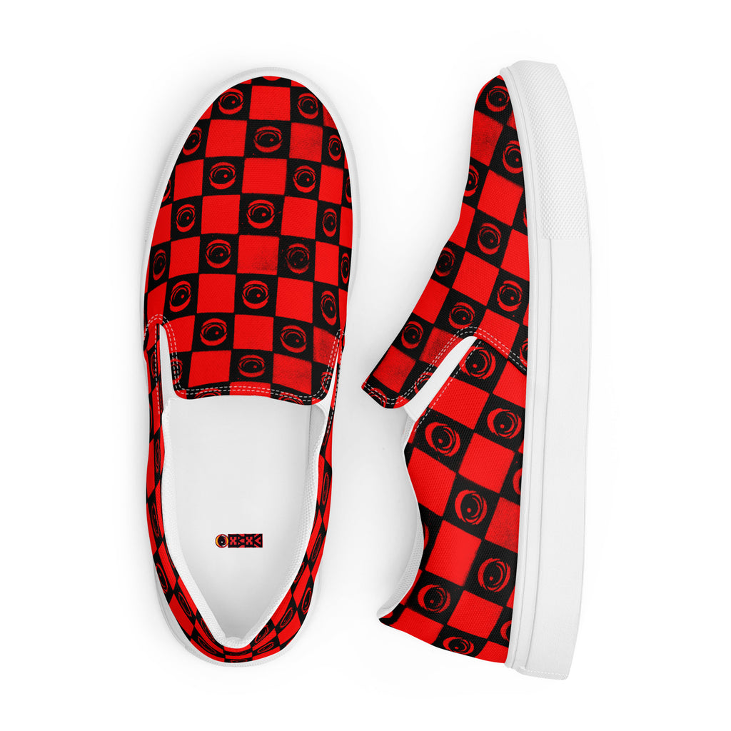 Checkered Eyez Red and Black Men’s slip-on canvas shoes