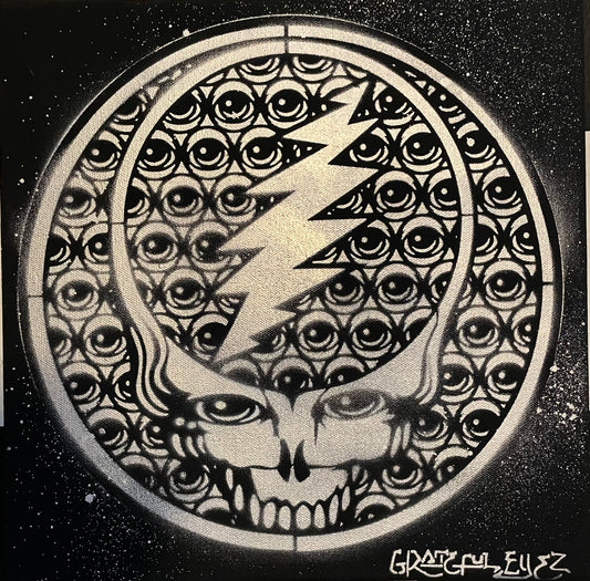 SILVER Grateful Eyez Painting - 12x12 inch on canvas.