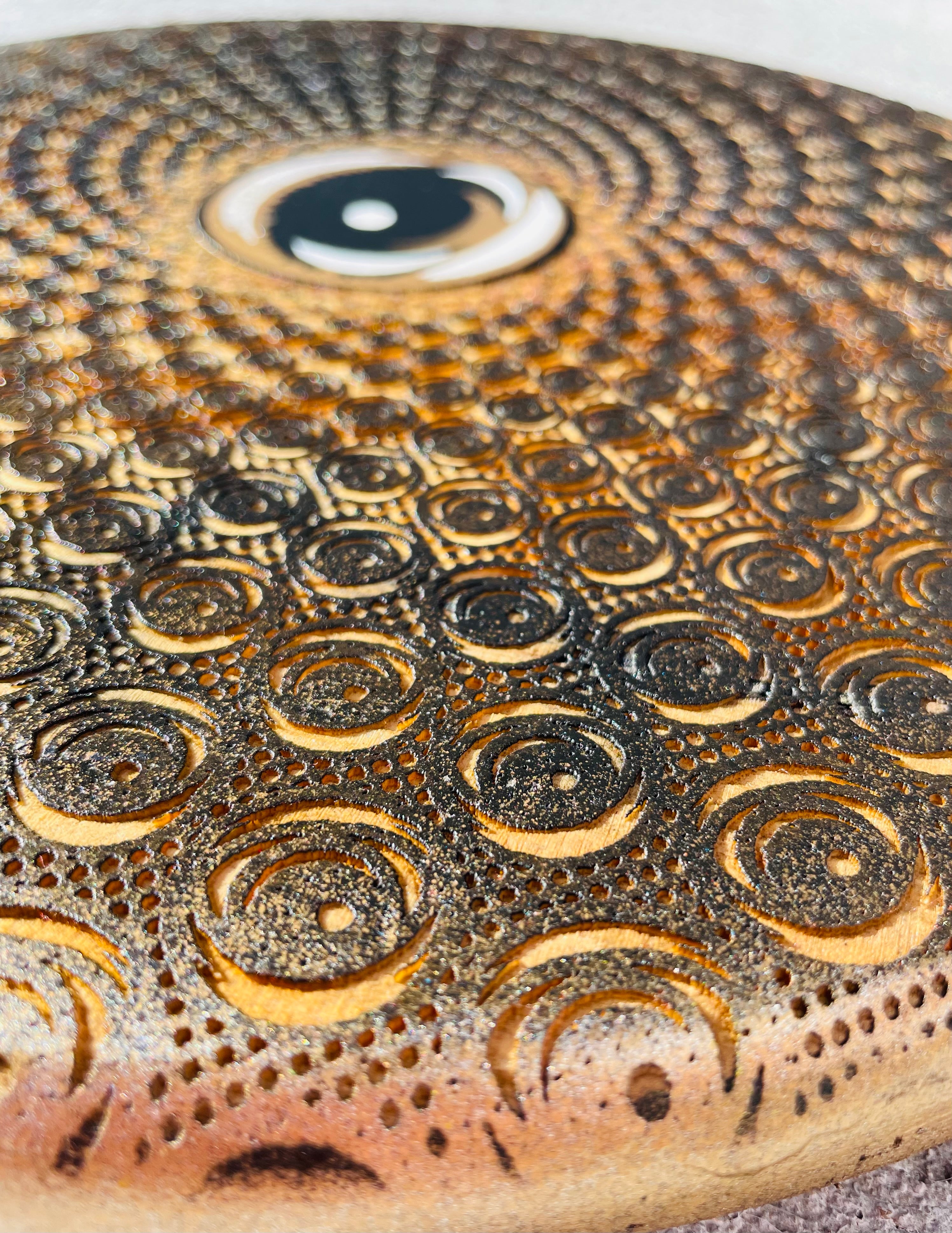 Golden EYEZ in the Vortex - 12x12 engraved panel.