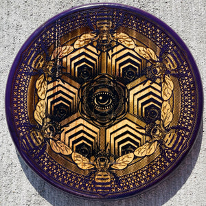 Purple Bee Sacred Mandala 12 inch engraved round